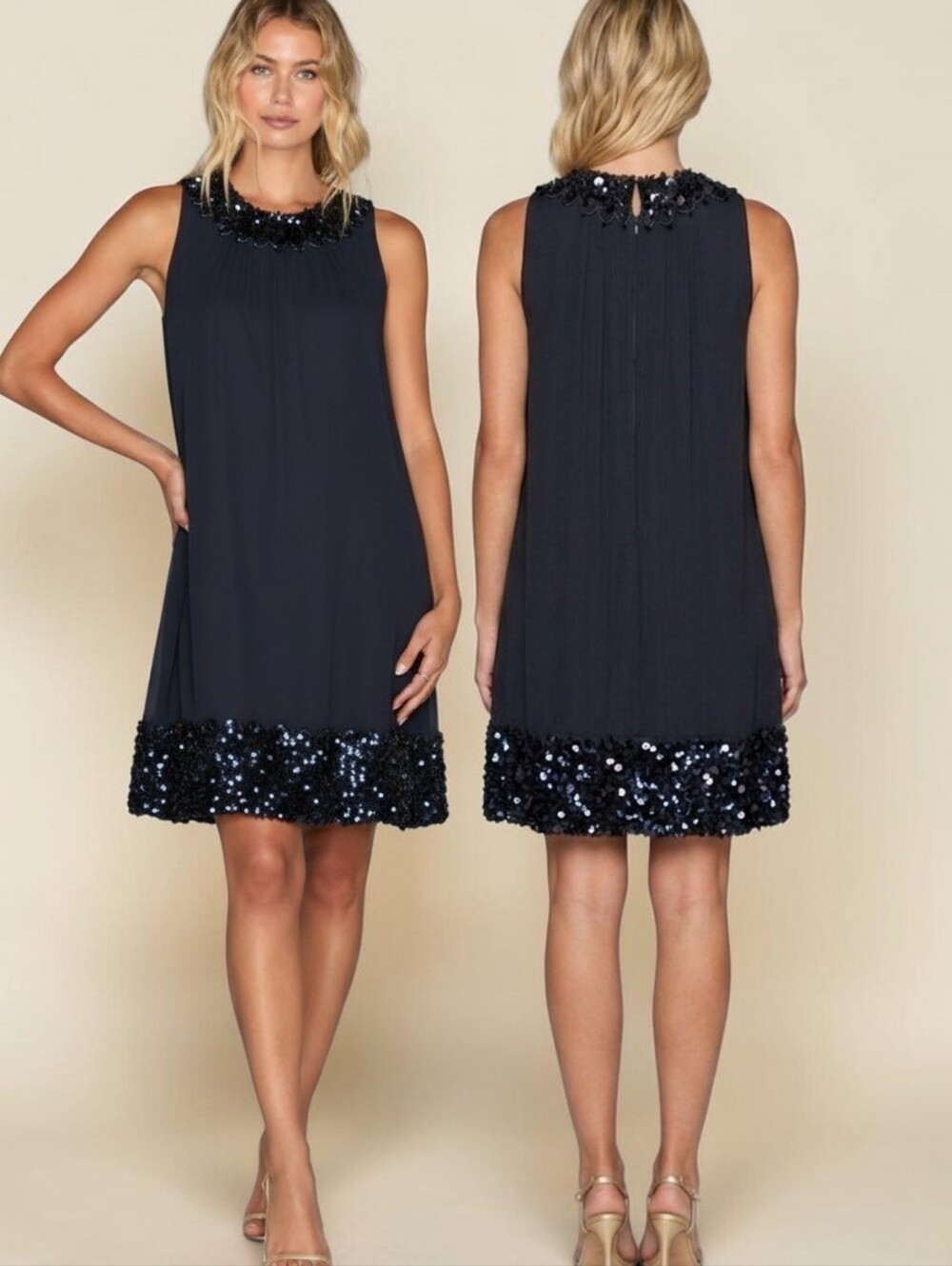 BETSEY JOHNSON Sequined Silk Cocktail Shift Dress - Size 10